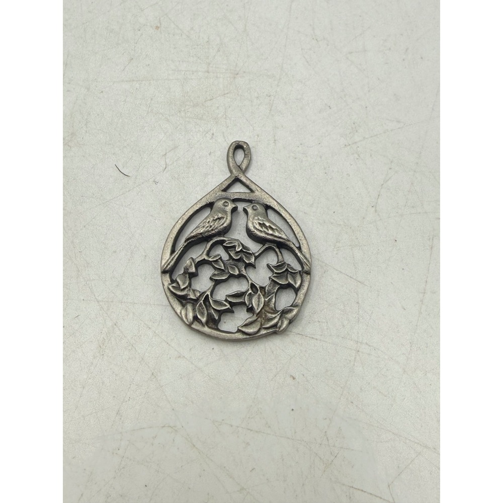 Vintage HCI Birds on Branch Openwork Pewter Tone Pendant Nature Charm
